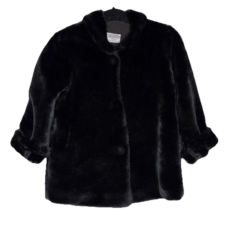 Vintage Storybook Heirlooms Coat Black  Girls M/L* Faux Fur Shawl Collar